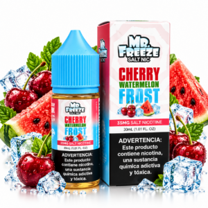 Mr. Freeze Cherry Watermelon Frost 30ml NicSalt – frasco e caixa com cerejas, melancia e cubos de gelo
