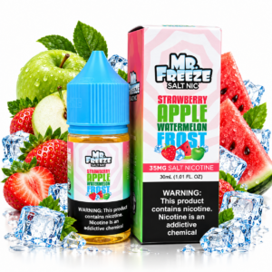 Mr. Freeze Strawberry Apple Watermelon Frost 30ml NicSalt – frasco e caixa com morangos, maçãs, melancia e gelo